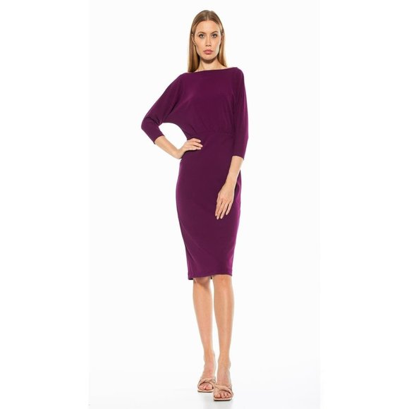 ALEXIA ADMOR Paris Dolman 3/4 Sleeve Sheath Dress Plum Medium NEW - Picture 1 of 9
